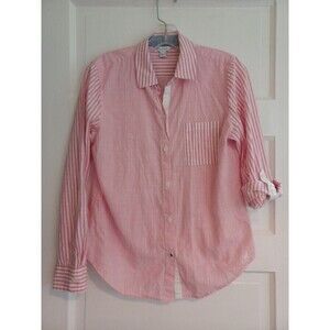 Nautica pink stripe buttondown shirt womens M cotton beach Coastal Granny preppy